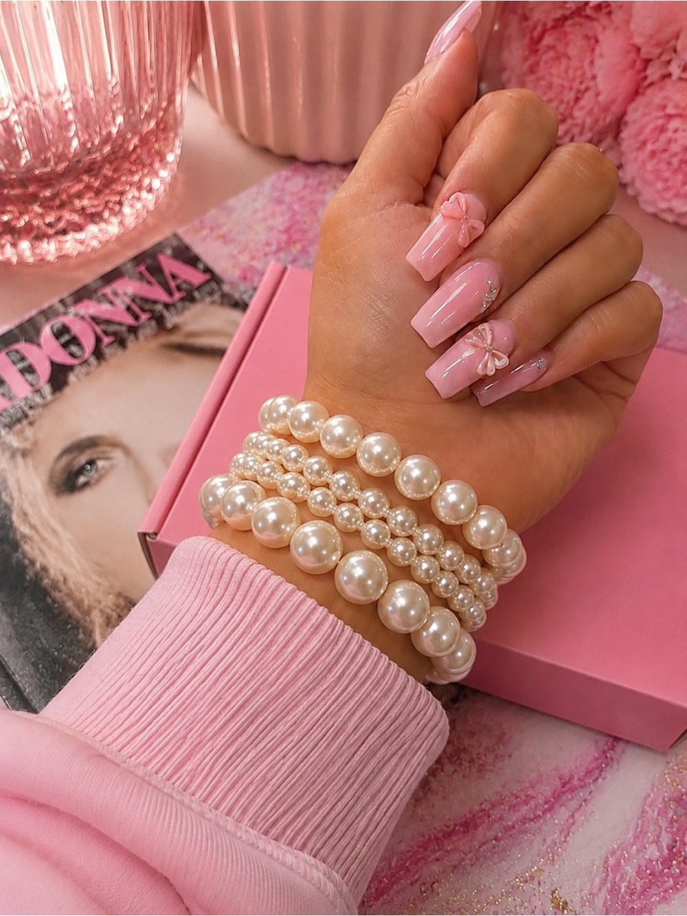 Classic Ivory Faux Pearl Stretch Bracelet Stack
